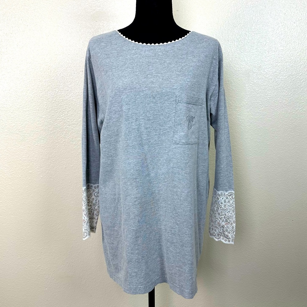 Victoria's Secret Country Gray Sleep Top Lace Overlay Sleeves Women's Size S